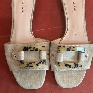 Tahari Cream and Brown Mules with Elegant Buckle